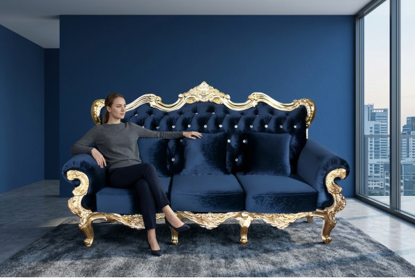 Thron Sofa Königlicher Polster Chesterfield Samt 3 Sitzer Antik Stil Sofas Neu