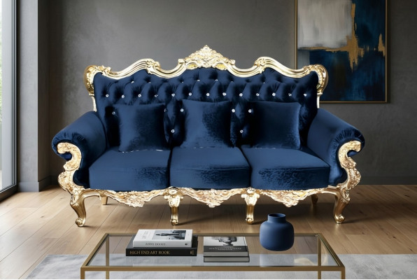 Thron Sofa Königlicher Polster Chesterfield Samt 3 Sitzer Antik Stil Sofas Neu