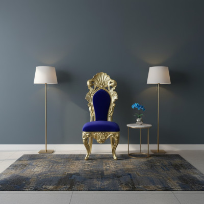 Stuhl Thron Sessel Esszimmer Designer Holz Antik Stil Barock Rokoko Stühle