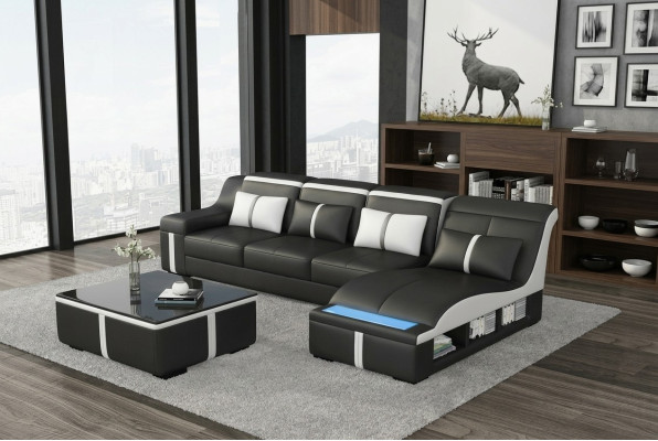 Eck Sofa Couch Polster Eck Sitz Leder Garnitur Beleuchtet L Form G8047C