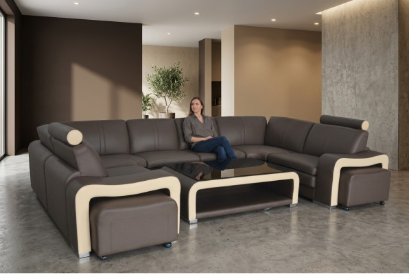 Leder Eck Sofa Couch Polster Garnitur Sitz Wohn Landschaft Modern