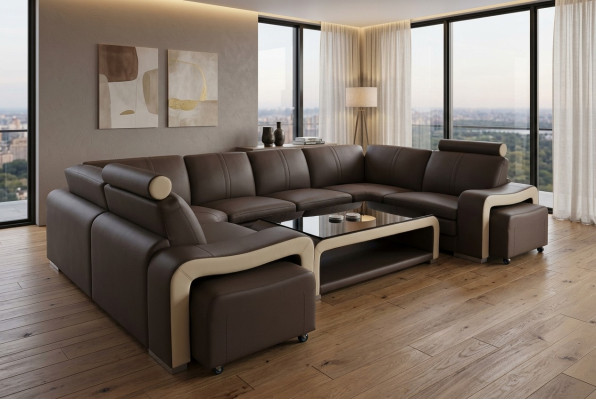 Leder Eck Sofa Couch Polster Garnitur Sitz Wohn Landschaft Modern