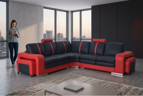 Eck Sofa Couch Polster Eck Sitz Leder Garnitur Wohnlandschaft Beleuchtet L Form
