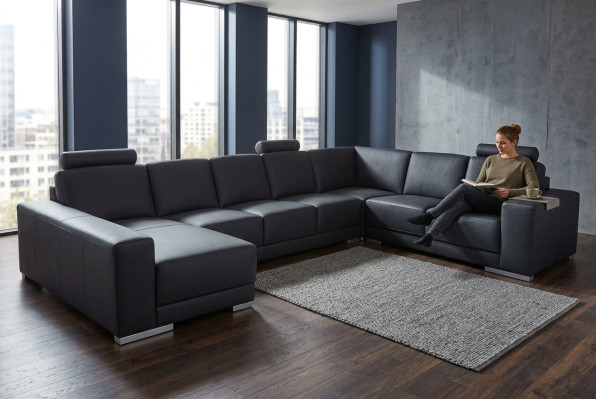 Ledersofa Couch Wohnlandschaft Ecksofa Garnitur Design Modern Sofa U-Form