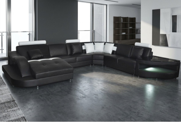 Leder Sofas Wohnlandschaft Eck Garnitur Design Modern Sofa U-Form + Tisch