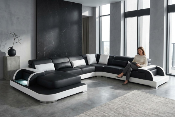 Leder Sofa Couch Wohnlandschaft Eck Garnitur Design Modern Sofas U-Form Couchen
