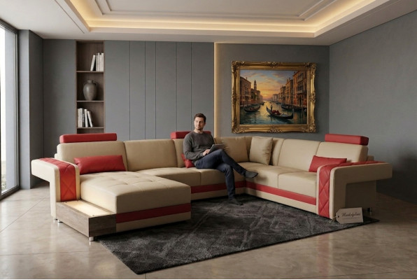 Ledersofa Couch Wohnlandschaft Eck Garnitur Design Modern Dekorative Sofa