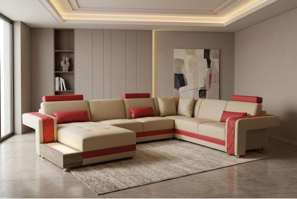 Ledersofa Couch Wohnlandschaft Eck Garnitur Design Modern Dekorative Sofa