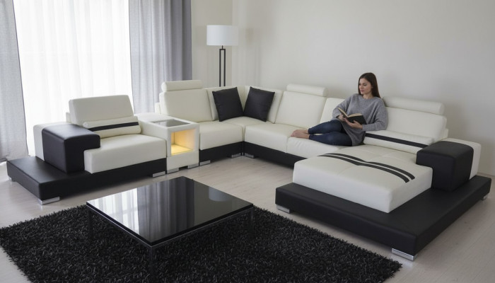 Ledersofa Couch Wohnlandschaft Eck Garnitur Design Dekorative Modern Sofa
