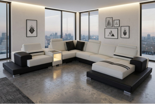 Ledersofa Couch Wohnlandschaft Eck Garnitur Design Dekorative Modern Sofa
