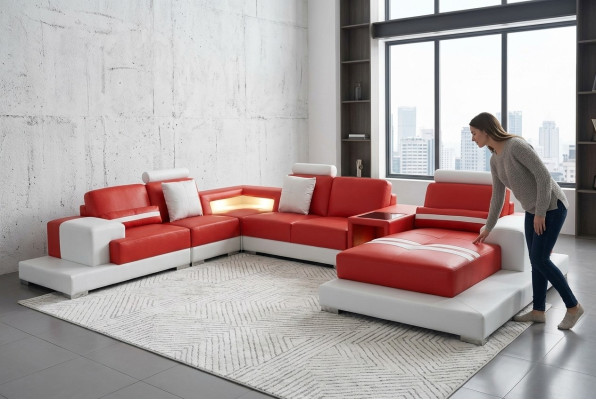 Ledersofa Couch Wohnlandschaft Eck Garnitur Dekorative Design Modern Sofa
