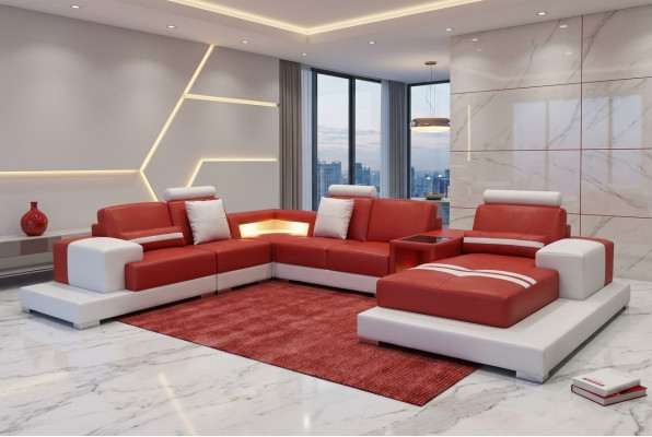 Ledersofa Couch Wohnlandschaft Eck Garnitur Dekorative Design Modern Sofa