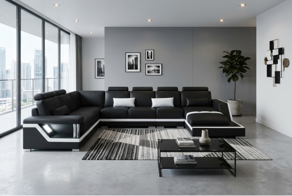 Ledersofa Wohnlandschaft Eck Garnitur Design Modern Sofa U-Form