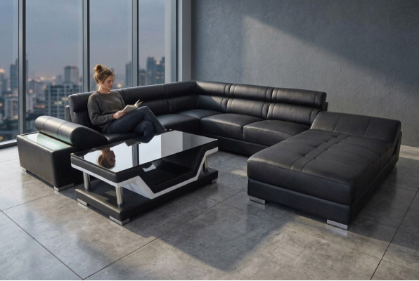 Ledersofa Couch Wohnlandschaft Eck Garnitur Design Modern Sofa U-Form