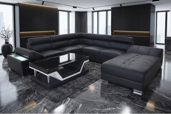 Ledersofa Couch Wohnlandschaft Eck Garnitur Design Modern Sofa U-Form