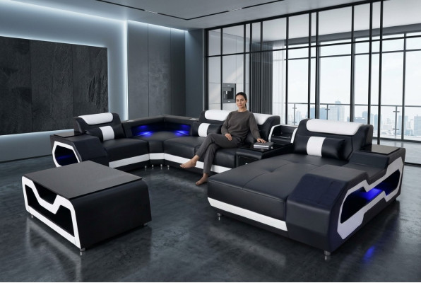 Leder Sofa Eck Garnitur Design Modern Wohnlandschaft Couchtisch U Form G8046 Neu