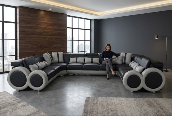 Leder Sofa Couch Polster Eck Garnitur Design moderne ecke U Form Wohnlandschaft