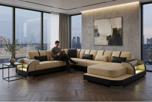 Leder Couch Polster Sitz Eck Garnitur Moderne Design Sofas Wohnlandschaft U Form