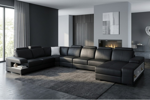 Leder Couch Polster Sitz Design Modern Eck Sofa U Form Wohnlandschaft