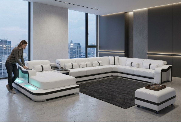 Leder Couch Polster Sitz Wohnlandschaft Design Modern Eck Garnitur Sofa U Form