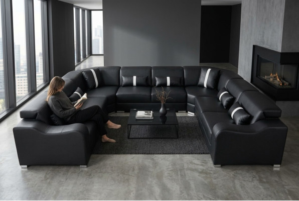 Leder Couch Polster Sitz Design Modern Eck Garnitur Sofa U Form Wohnlandschaft