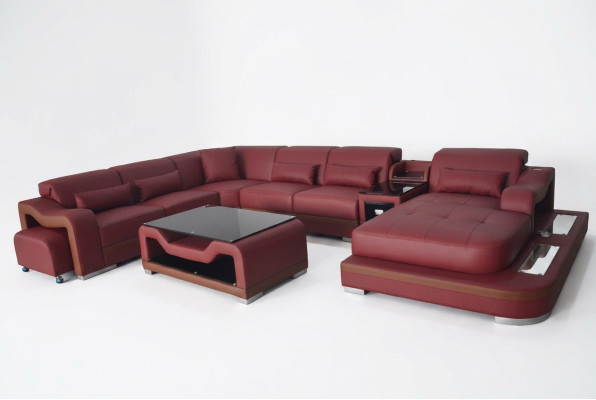 Leder Wohnlandschaft Garnitur Design Modern Ecke Sofa Couch U-Form G8027G Tisch