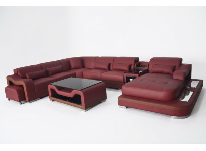 Leder Wohnlandschaft Garnitur Design Modern Ecke Sofa Couch U-Form G8027G Tisch