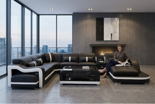 Eck Sofa Couch Polster Ecke Garnitur Leder Couchen Wohnlandschaft U Form Sofas