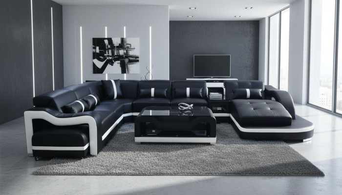 Eck Sofa Couch Polster Ecke Garnitur Leder Couchen Wohnlandschaft U Form Sofas