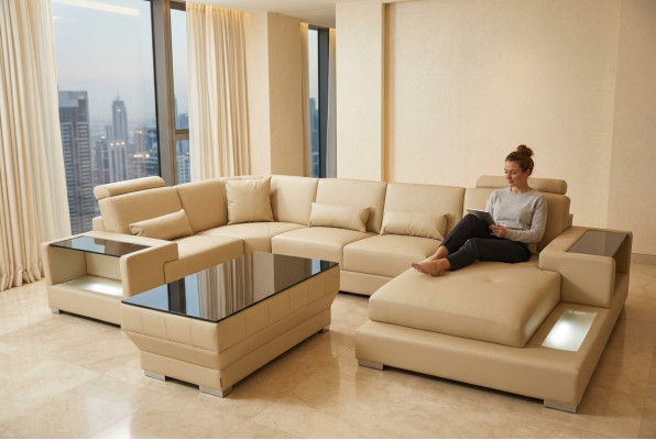 Leder Sofa Couch Polster Eck Designer Garnitur Wohnlandschaft Garnituren Eck Neu