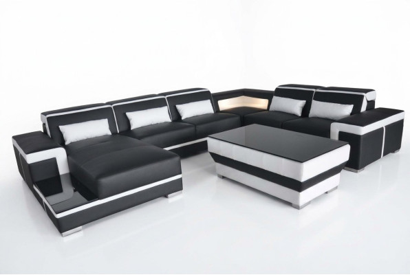 XXL Leder Sofa Polster Wohn Couch Sitz Garnitur Ecke Eck Sofas Couchen + Tisch