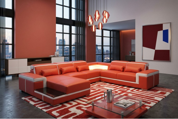 Komfortables XXL Ledersofa mit innovativer Ergonomie und LED-Beleuchtung