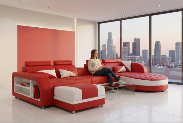 Eck Sofa Polster Couch Sitz Ecke Leder Garnitur Moderne Wohnlandschaft