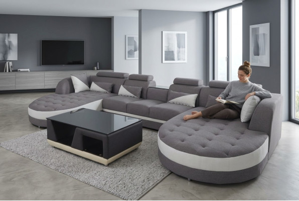 Eck Sofa Polster Couch Sitz Garnitur Moderne U Form Wohnlandschaft Ecke Leder