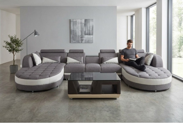 Leder Sofa Moderne Couch Polster Wohnlandschaft + Tisch Couchen Sitz Eck Design