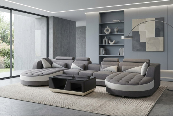 Leder Sofa Moderne Couch Polster Wohnlandschaft + Tisch Couchen Sitz Eck Design
