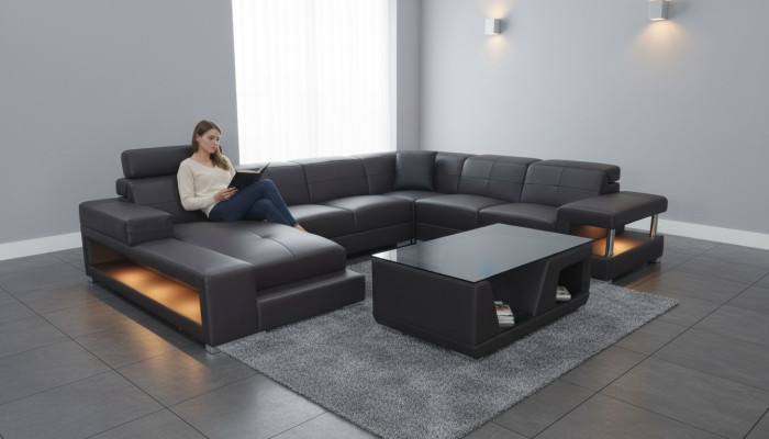 Sofa Garnitur Polster Sitz Set Ecksofa Couchtisch Sofa Leder Couchen Neu G8017