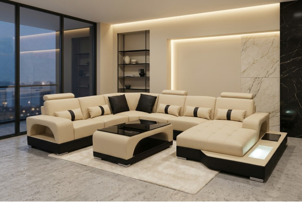 Leder Sofa Moderne Couch Polster Design Wohnlandschaft + Tisch Eck Couchen Sitz