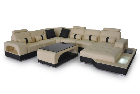 Leder Sofa Moderne Couch Polster Design Wohnlandschaft + Tisch Eck Couchen Sitz