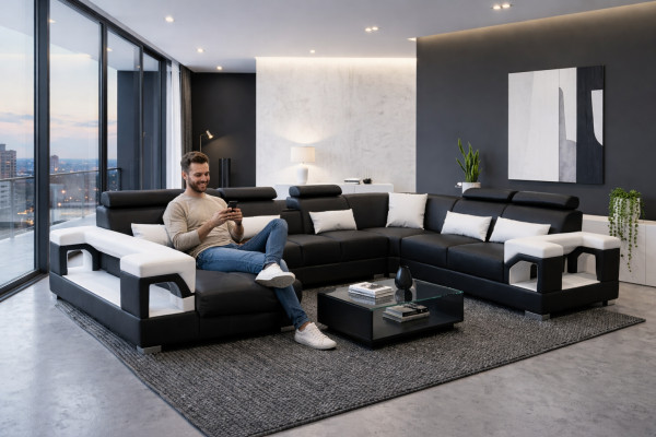 Ecksofa mit ergonomischer Rückenlehne und funktionalen Armlehnen