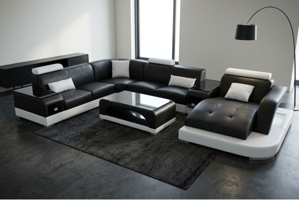 Leder Sofa Moderne Sitz Couch Design Polster Eck Couchen Wohnlandschaft + Tisch