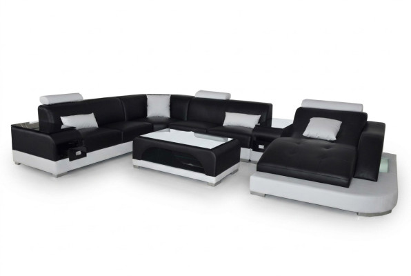 Leder Sofa Moderne Sitz Couch Design Polster Eck Couchen Wohnlandschaft + Tisch