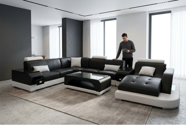 Leder Eck Sofa Eck Wohnlandschaft Garnitur Design Modern Couch Sofas UForm G8009