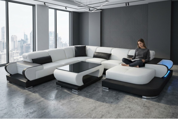 Wohn Couch Leder Sofa Landschaft Polster Garnitur Eck Sofas Sitz Garnituren Neu