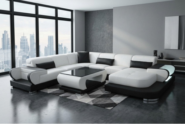 Couch Ecksofa Leder Wohnlandschaft Garnitur Design Modern Sofa UForm G8002+Tisch
