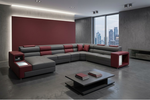 Designer Leder Polster Sitz Ecke Leder Sofa Polster Eck Landschaft Zimmer XXL