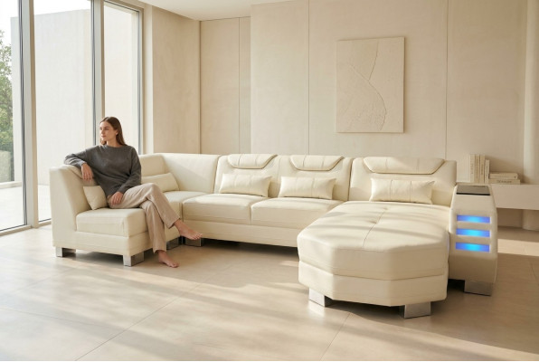 Designer Couch Eck Leder Polster Ecke Sofa Polster Landschaft Zimmer Leder Sitz