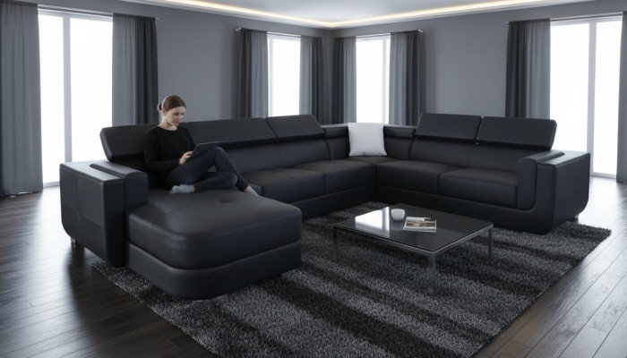 Designer Leder Polster Ecke Sofa Polster Eck Landschaft Zimmer Leder Sitz Big