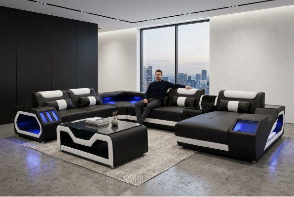 Design Leder Polster Sitz Ecke Leder Eck Landschaft Zimmer Neu Wohn Sofa Polster