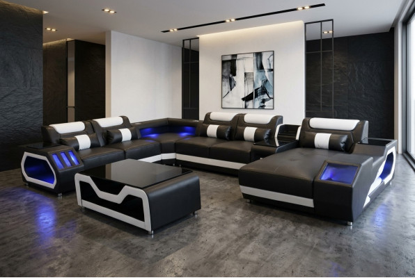 Design Leder Polster Sitz Ecke Leder Eck Landschaft Zimmer Neu Wohn Sofa Polster